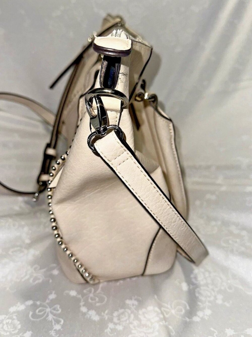 Max Studio Faux Leather Shoulder Bag Quiet Luxury Neutral Zip Tote Purse - Picture 6 of 10